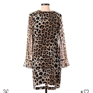 Banana Republic Leopard Print Long Sleeve Polyester Dress